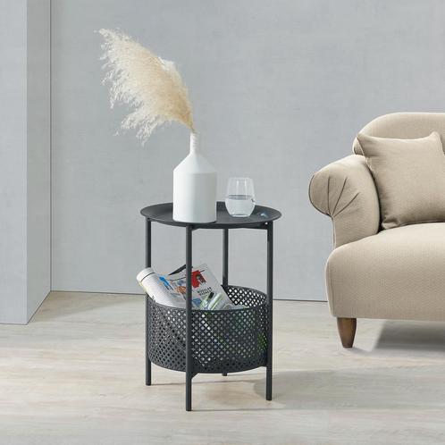 [en.casa] Bijzettafel Kruibeke rond 45xØ35 cm metaal zwart, Huis en Inrichting, Tafels | Bijzettafels, Nieuw, Verzenden