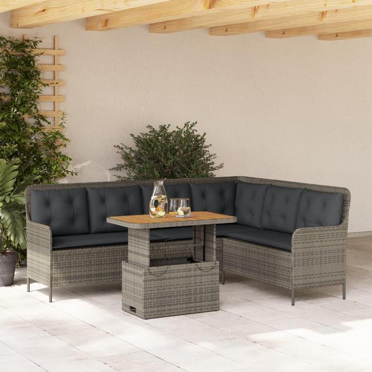 vidaXL 2-delige Loungeset met kussens poly rattan grijs, Tuin en Terras, Tuinsets en Loungesets, Loungeset, Nieuw, Rotan, Verzenden