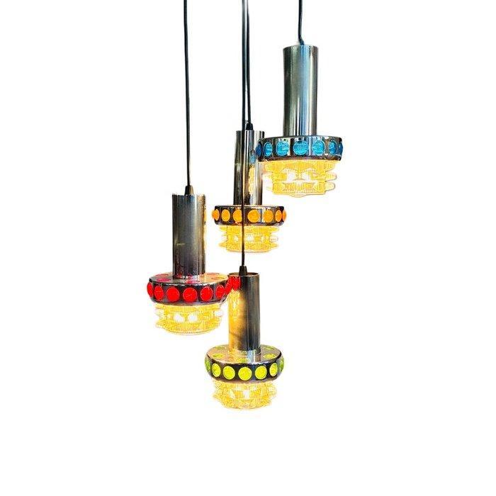 Massive - Cluster plafondlamp (4) - Chroom, Glas, Metaal, Antiek en Kunst, Antiek | Lampen