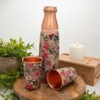 Puur koperen set van fles bloemenprint wit ± 950 ml met 2, Ophalen of Verzenden, Nieuw