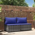vidaXL Tuinmiddenbank met kussens 2 st poly rattan grijs, Verzenden, Nieuw, Rotan
