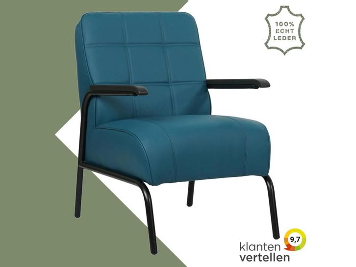 Leren fauteuil Ahead - Toledo Turquoise (blauw), Huis en Inrichting, Fauteuils, 50 tot 75 cm, 75 tot 100 cm, Nieuw, Leer, Ophalen of Verzenden