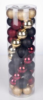 Set Kerstballen 50 Stuks Zwart/Goud/Rood (Kerst artikelen), Diversen, Kerst, Verzenden, Nieuw