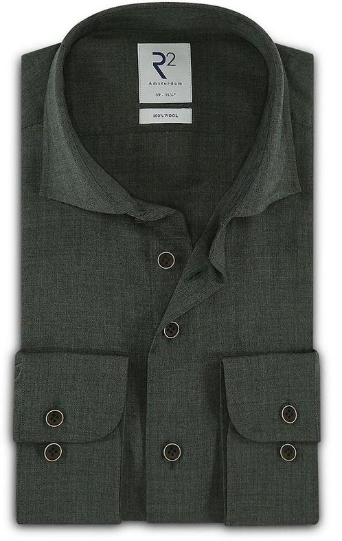 R2 Overhemd Wol Donkergroen maat 43 Heren, Kleding | Heren, Overhemden, Nieuw, Verzenden