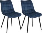 WOLTU 2x Eetkamerstoel - Fluweel - Metalen poten - Blauw, Verzenden, Nieuw
