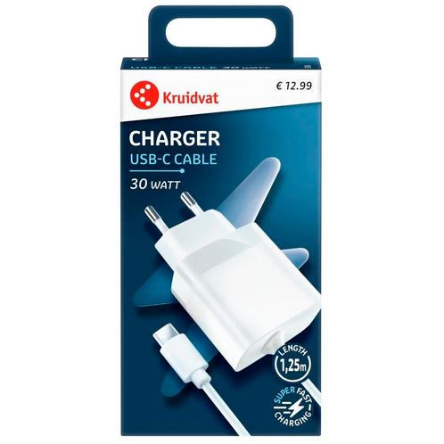 Kruidvat 30W USB-C Oplader, Telecommunicatie, Mobiele telefoons | Toebehoren en Onderdelen, Nieuw, Verzenden