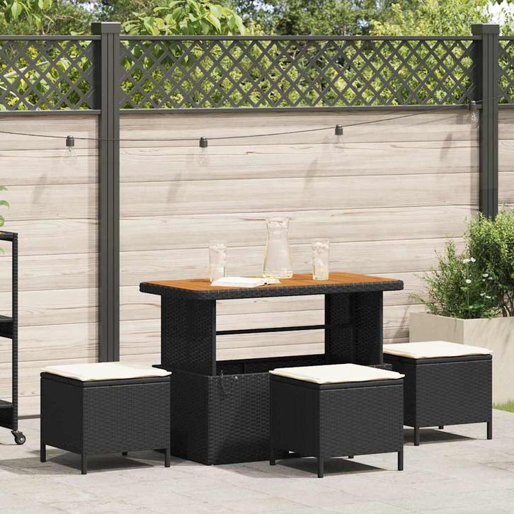 vidaXL Tuin Eetset 4 pcs Zwart Poly riet, Tuin en Terras, Tuinsets en Loungesets, Nieuw, Rotan, Verzenden