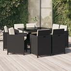 vidaXL 9-delige Tuinset met kussens poly rattan zwart, Verzenden, Nieuw, Rotan, Tuinset