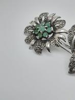 Zonder Minimumprijs - Broche Zilver Smaragd, Sieraden, Tassen en Uiterlijk, Antieke sieraden