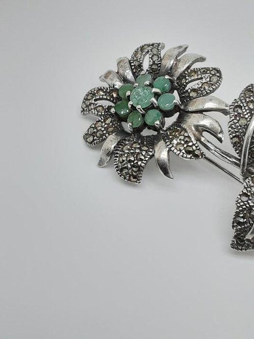 Zonder Minimumprijs - Broche Zilver Smaragd, Sieraden, Tassen en Uiterlijk, Antieke sieraden