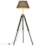 vidaXL Vloerlamp driepoot 141 cm massief teakhout zwart en, Verzenden, Nieuw