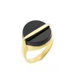 Gouden ring met onyx (zegelring, unisex ring, pinkring), Gebruikt, Overige kleuren, Ophalen of Verzenden, Kleiner dan 17