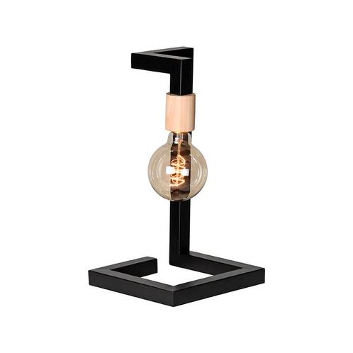 LABEL51 - Tafellamp Loco - Zwart Metaal - Naturel Rubberwood, Huis en Inrichting, Lampen | Tafellampen, Nieuw, Metaal, Minder dan 50 cm