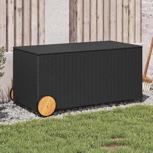 vidaXL Tuinbox met wielen 190 L poly rattan zwart, Tuin en Terras, Overige Tuin en Terras, Nieuw, Verzenden