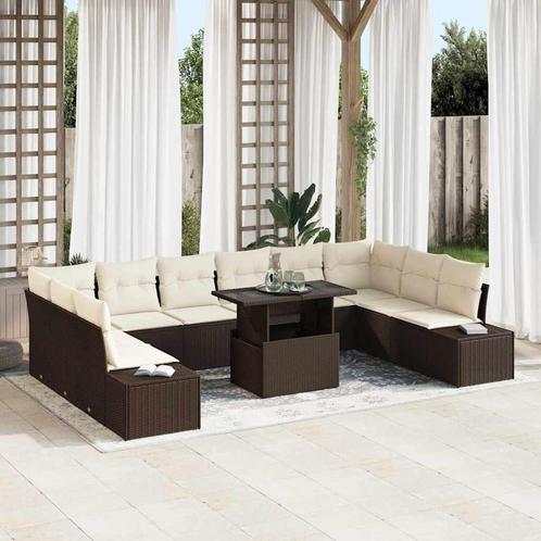 vidaXL Tuin Sofa Set met opslag 11 pcs Bruin Poly riet, Tuin en Terras, Tuinsets en Loungesets, Nieuw, Rotan, Verzenden