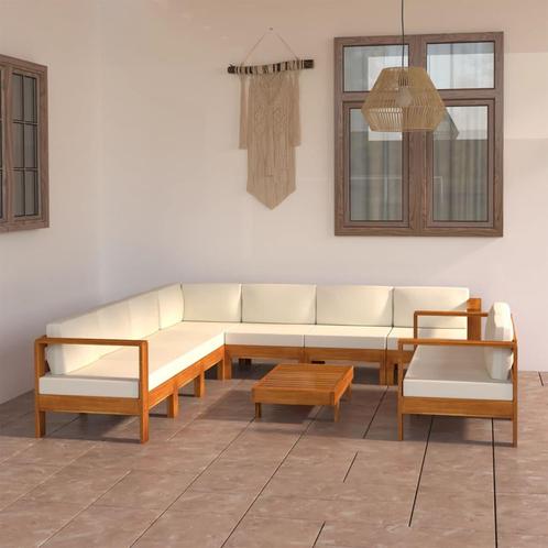 vidaXL 9-delige Loungeset met crèmewitte kussens acaciahout, Tuin en Terras, Tuinsets en Loungesets, Loungeset, Nieuw, Hardhout