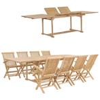 vidaXL 9-delige Tuinset 180-280x100x75 cm massief teakhout, Tuin en Terras, Tuinsets en Loungesets, Verzenden, Nieuw, 8 zitplaatsen