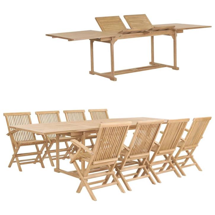 vidaXL 9-delige Tuinset 180-280x100x75 cm massief teakhout, Tuin en Terras, Tuinsets en Loungesets, Tuinset, Nieuw, 8 zitplaatsen