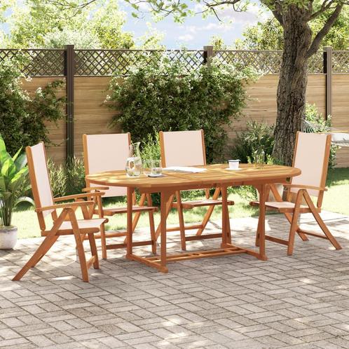 vidaXL 5-delige Tuinset massief acaciahout en textileen, Tuin en Terras, Tuinsets en Loungesets, Tuinset, Nieuw, 4 zitplaatsen