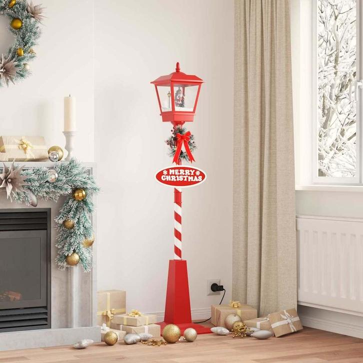 vidaXL Kerststraatlamp met lantaarn Rood 40,5x40,5x180cm, Diversen, Kerst, Nieuw, Verzenden
