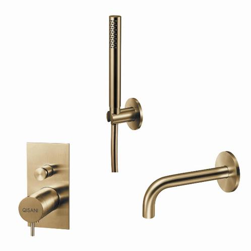 Badset Qisani Flow Inbouw Geborsteld Goud, Doe-het-zelf en Verbouw, Sanitair, Kraan, Nieuw, Ophalen of Verzenden