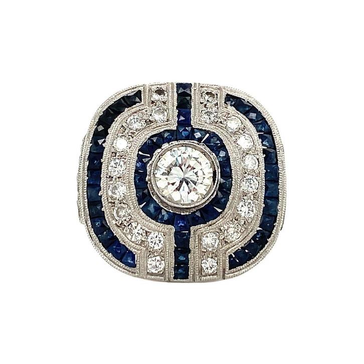 Platina ring met saffier en diamant 950, Sieraden, Tassen en Uiterlijk, Ringen, Nieuw, Ophalen of Verzenden