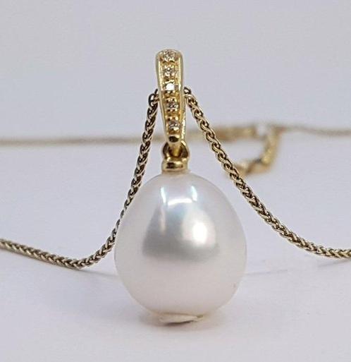 Ketting met hanger - 14 karaat Geel goud - 0.04ct. tw. -, Sieraden, Tassen en Uiterlijk, Antieke sieraden