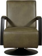 Olijfgroene leren industriële draaifauteuil - staal zwart fr, Nieuw, Ophalen of Verzenden, Modern, 50 tot 75 cm