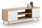 TV-meubel - houten poten - bruin wit - 155x40x50 cm (Wonen), Huis en Inrichting, Kasten | Televisiemeubels, Ophalen of Verzenden