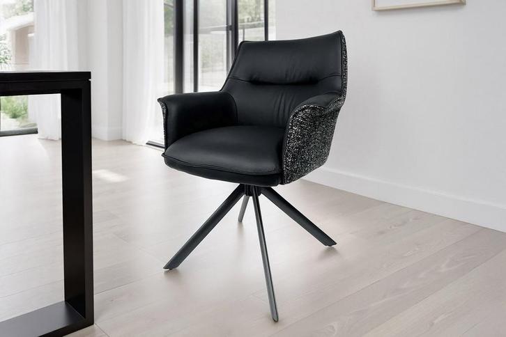 Bureaustoel LE GRAND zwart echt leer, getextureerde stof,, Huis en Inrichting, Stoelen, Ophalen of Verzenden