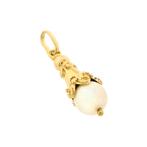 Gouden solitair hanger met parel (pearl, kettinghanger), Ophalen of Verzenden, Gebruikt, Goud, Overige merken