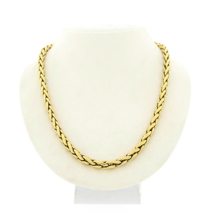 Gouden vossenstaart schakel collier met robijn en onyx |..., Sieraden, Tassen en Uiterlijk, Kettingen, Overige kleuren, Gebruikt