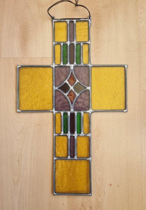 Crucifix - glas-in-lood - 1950-1960 - 45 cm, Antiek en Kunst, Antiek | Boeken en Bijbels