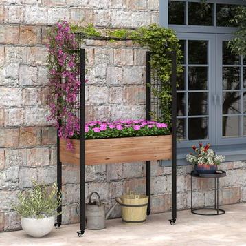 Plantenbak Tafel met Wielen en Trellis – Bloemenbak verhoogd beschikbaar voor biedingen