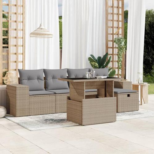 vidaXL 6-delige Loungeset met kussens poly rattan beige, Tuin en Terras, Tuinsets en Loungesets, Loungeset, Nieuw, Rotan, Verzenden