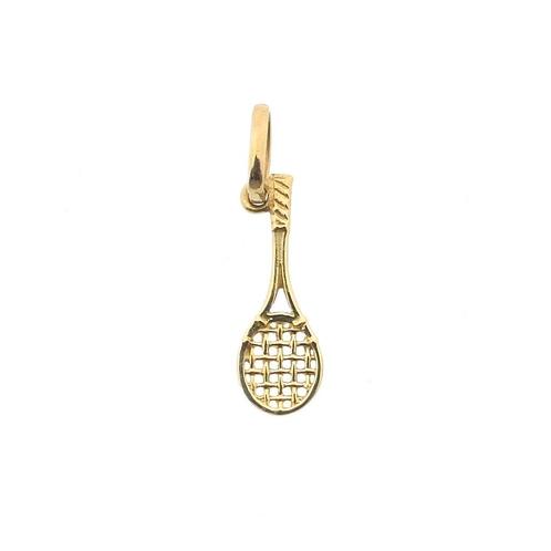 Gouden hanger/bedel van een tennisracket (ketting hanger), Sieraden, Tassen en Uiterlijk, Bedels, Gebruikt, Overige merken, Goud