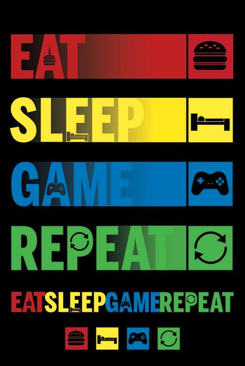 Poster Eat Sleep Game Repeat 61x91,5cm, Verzamelen, Posters, Nieuw, A1 t/m A3, Verzenden