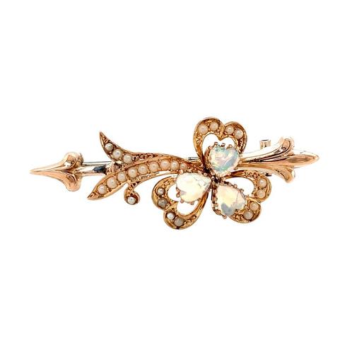 Roségouden vintage broche met opaal en parel 14 krt, Sieraden, Tassen en Uiterlijk, Broches, Nieuw, Ophalen of Verzenden