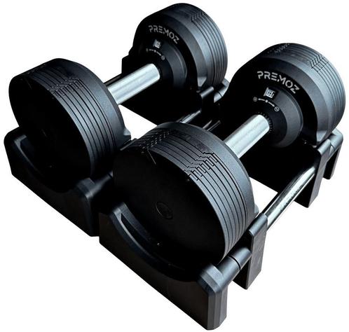 LION® PREMOZ™ BlackValor Verstelbare Dumbbells 4 tot 23.5 ki, Sport en Fitness, Fitnessmaterialen, Armen, Benen, Borst, Buik, Rug