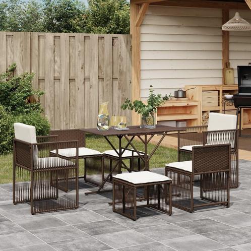 vidaXL 7-delige Tuinset met kussens poly rattan bruin, Tuin en Terras, Tuinsets en Loungesets, Tuinset, Nieuw, Rotan, Verzenden