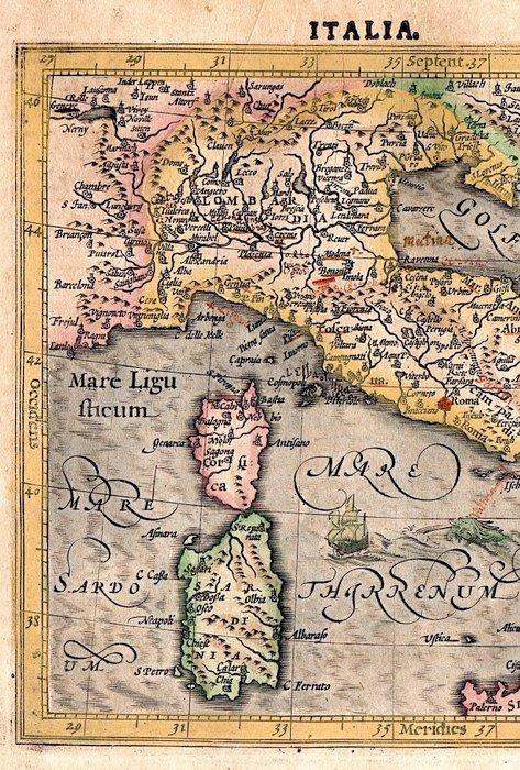 Europa - Italië; J. Hondius / Mercator - Italia - 1607, Boeken, Atlassen en Landkaarten