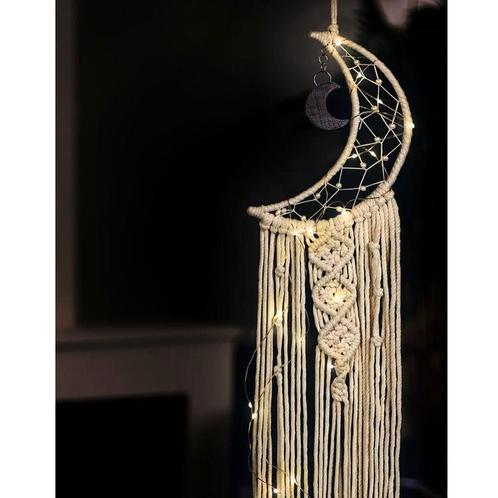 Dromenvanger Macrame Halve Maan - Met Lichtjes en Tijdschake, Huis en Inrichting, Woonaccessoires | Overige, Nieuw, Ophalen of Verzenden