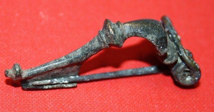 Oud-Romeins, Keizerrijk Brons Fibula - Trompetenfibel, Sieraden, Tassen en Uiterlijk, Antieke sieraden