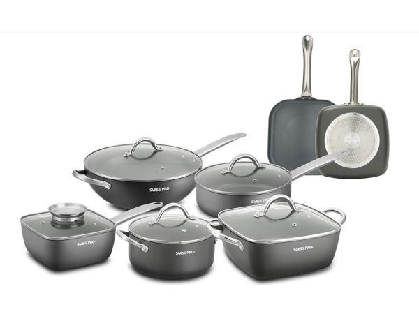 Veiling - Swiss Pro 12-delige Pannenset Grijs - Aluminium, Huis en Inrichting, Keuken | Potten en Pannen, Nieuw