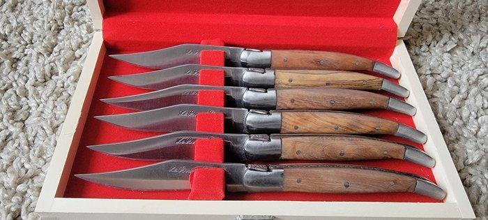 Le Bougna - Tafelmessenset - Staal, Hout - 6 steakmessen, Antiek en Kunst, Antiek | Keukenbenodigdheden