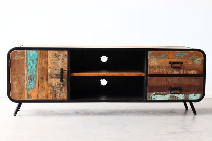 Industrieel TV-meubel gerecycled hout – uniek, duurzaam, hip, Huis en Inrichting, Kasten | Televisiemeubels, 25 tot 50 cm, Nieuw