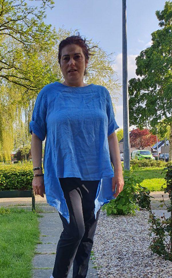 Mooi linnen top in BLAUW kleur met korte mouwen,, Kleding | Dames, T-shirts