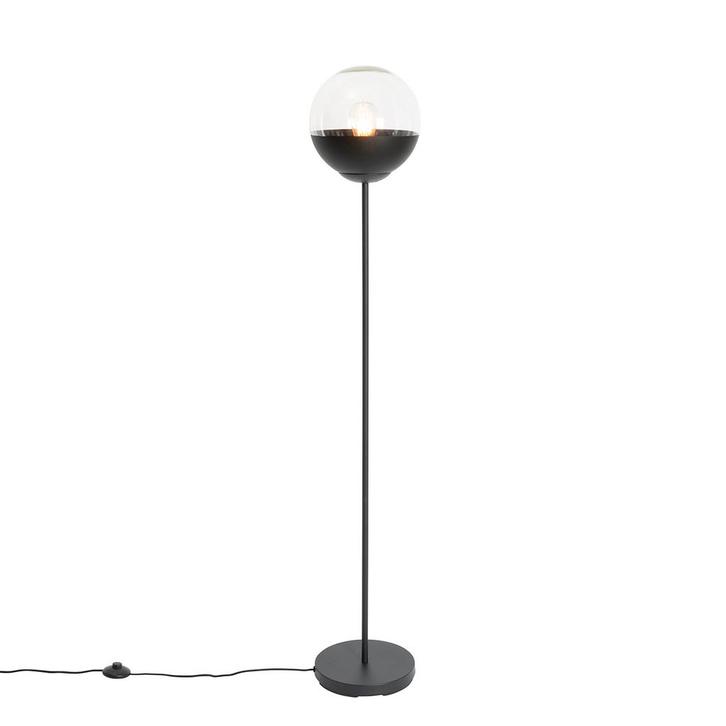 Retro vloerlamp zwart met helder glas - Eclipse, Huis en Inrichting, Lampen | Vloerlampen, Nieuw, Glas, 100 tot 150 cm