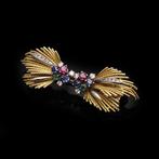 Broche Multigem en Diamond Bow Broche in 18kt Goud