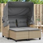 Tuinbank 2-zits met luifel en voetenbanken poly rattan beige, Tuin en Terras, Tuinsets en Loungesets, Verzenden, Nieuw